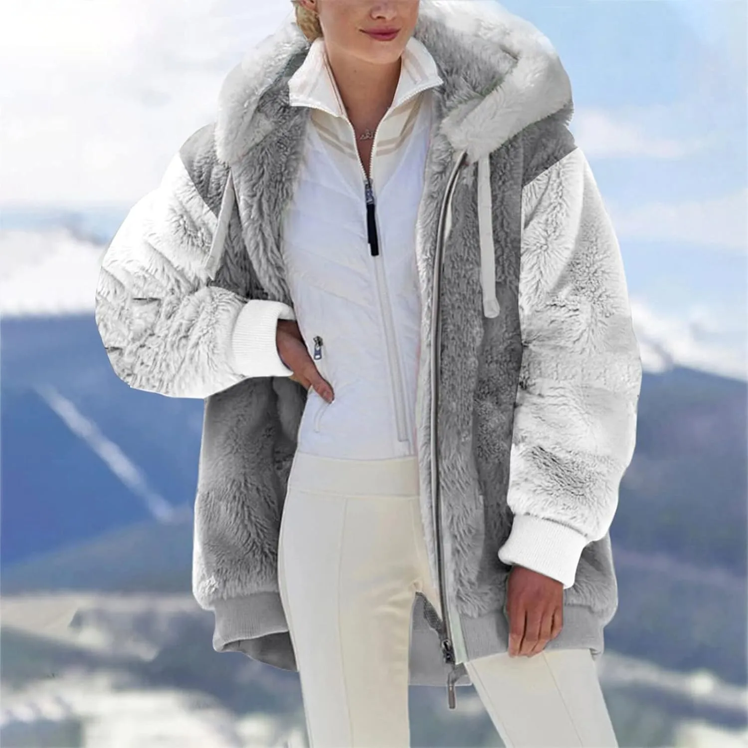 Winter Coat Women With Hood,Womens Oversized Fuzzy Fleece Jacket Full Zip Up Hoodie 2024 Winter Warm Sherpa Jackets