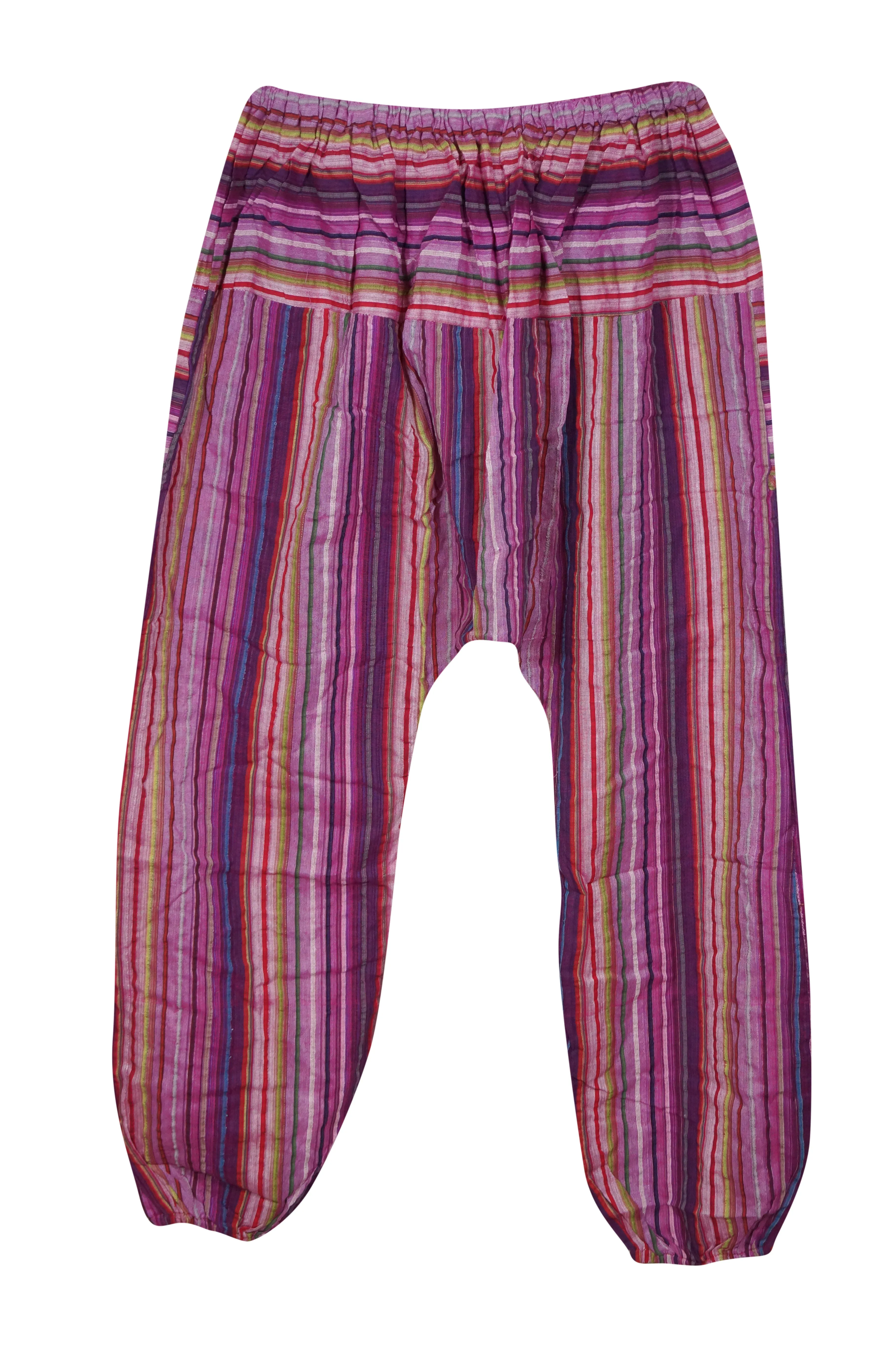 Women Hippie Pant, Dark Pink Cotton Baggy Handmade Stripe Print Pants, S/M/L