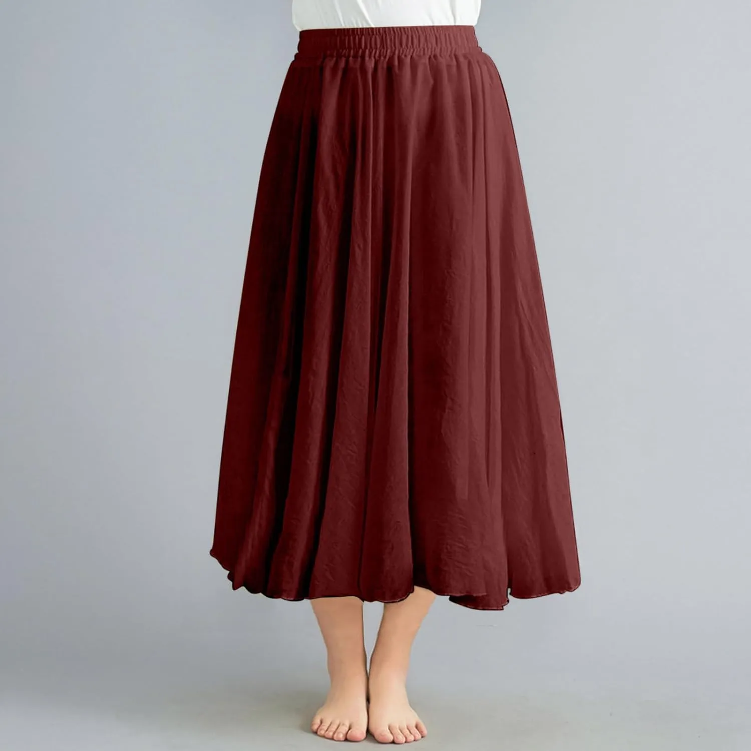 Women Solid Linen Maxi Skort Summer Elegant Bohemian Renaissance Long Skirts Casual Flowy Pleated Layered Tutu Skirt
