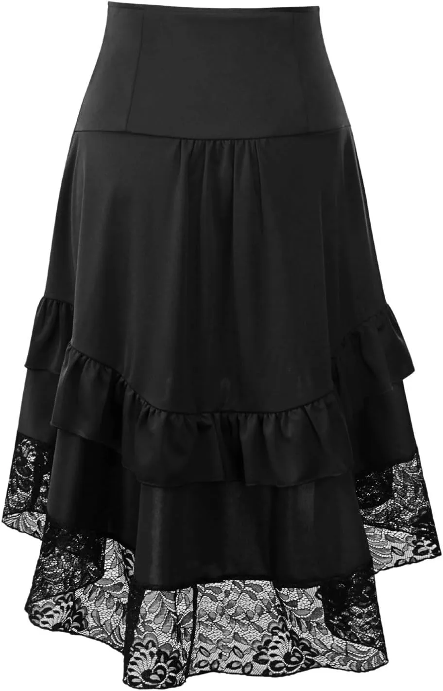 Women Steampunk Victorian Renaissance Gothic Lace Ruffled Skirts Vintage Court Style High Low Hem Midi Gothic Skirt