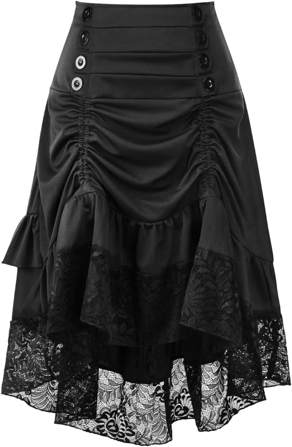 Women Steampunk Victorian Renaissance Gothic Lace Ruffled Skirts Vintage Court Style High Low Hem Midi Gothic Skirt