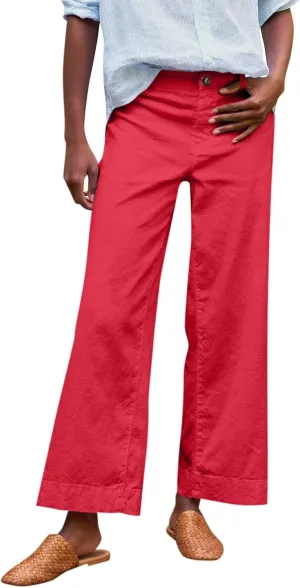 Womens Capri Pants Button Cargo Linen Cotton Capris Loose Summer Pants for Women Stretch Petite Short