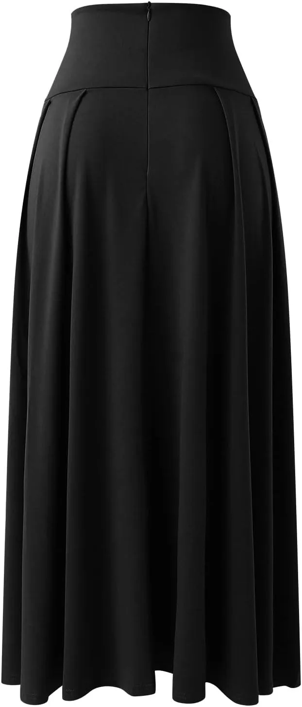 Women's Elegant High Waist Skirt Casual Solid Color Pleated Long Skirt Tie Front Ankle Length Maxi Skirts
