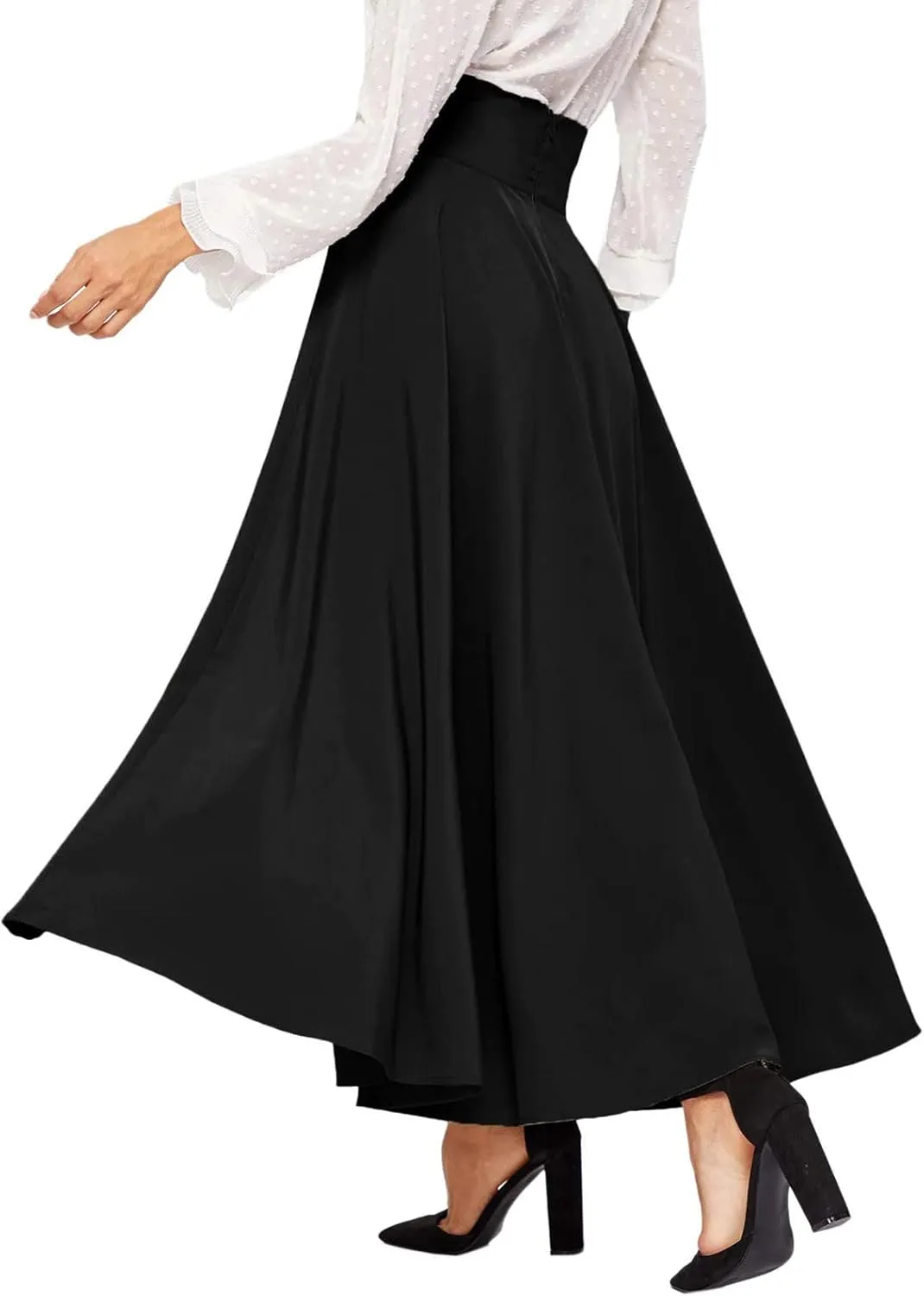 Women's Elegant High Waist Skirt Casual Solid Color Pleated Long Skirt Tie Front Ankle Length Maxi Skirts
