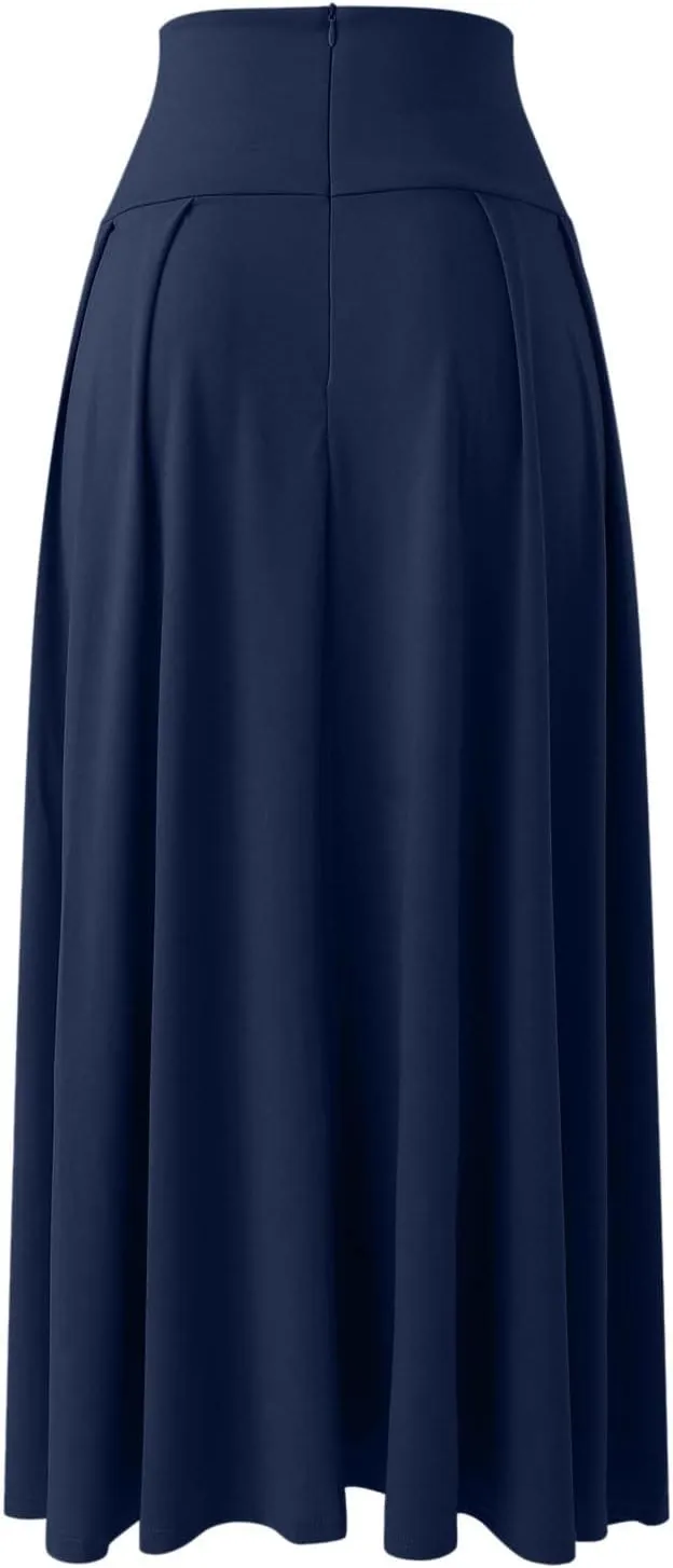 Women's Elegant High Waist Skirt Casual Solid Color Pleated Long Skirt Tie Front Ankle Length Maxi Skirts