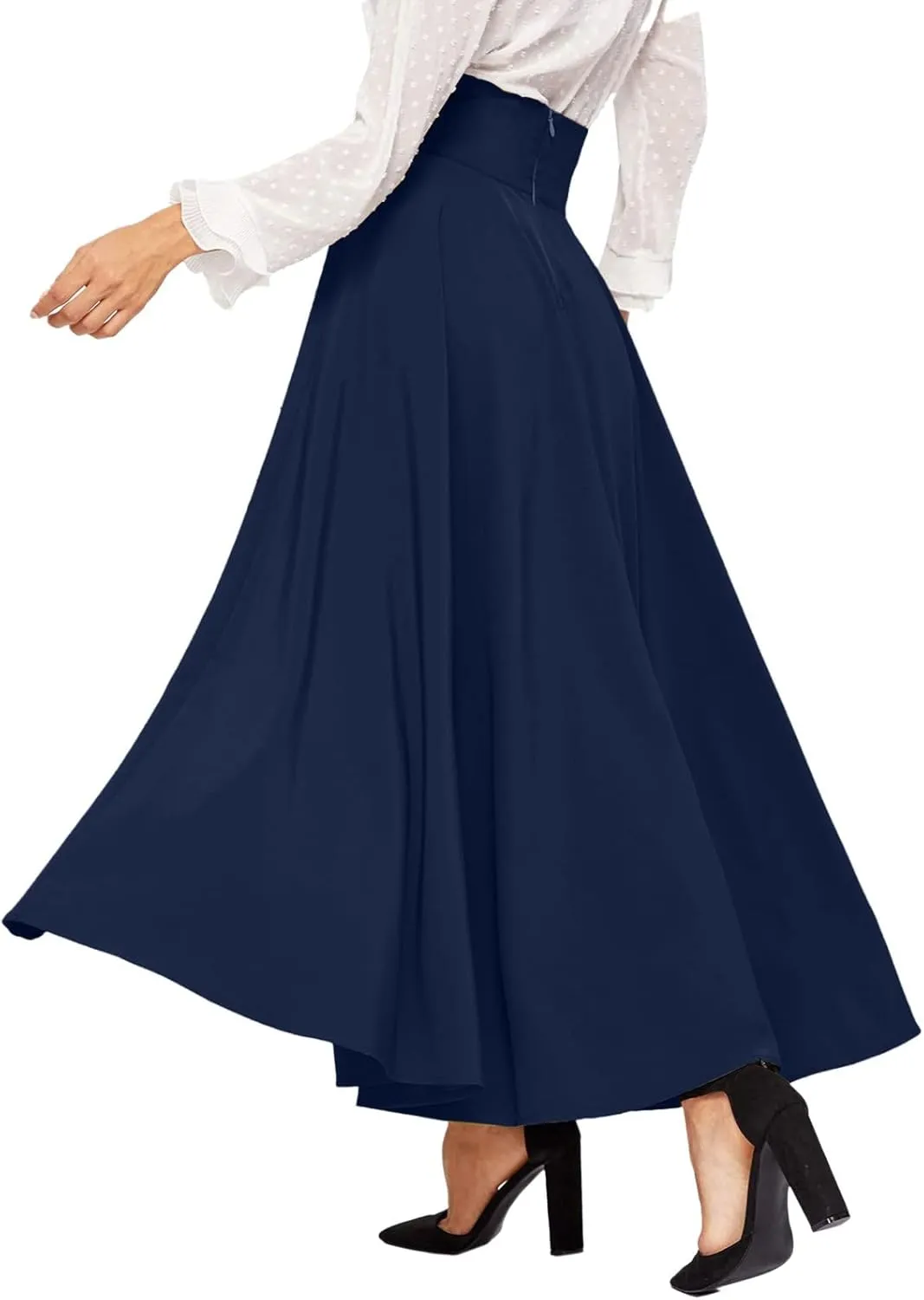 Women's Elegant High Waist Skirt Casual Solid Color Pleated Long Skirt Tie Front Ankle Length Maxi Skirts