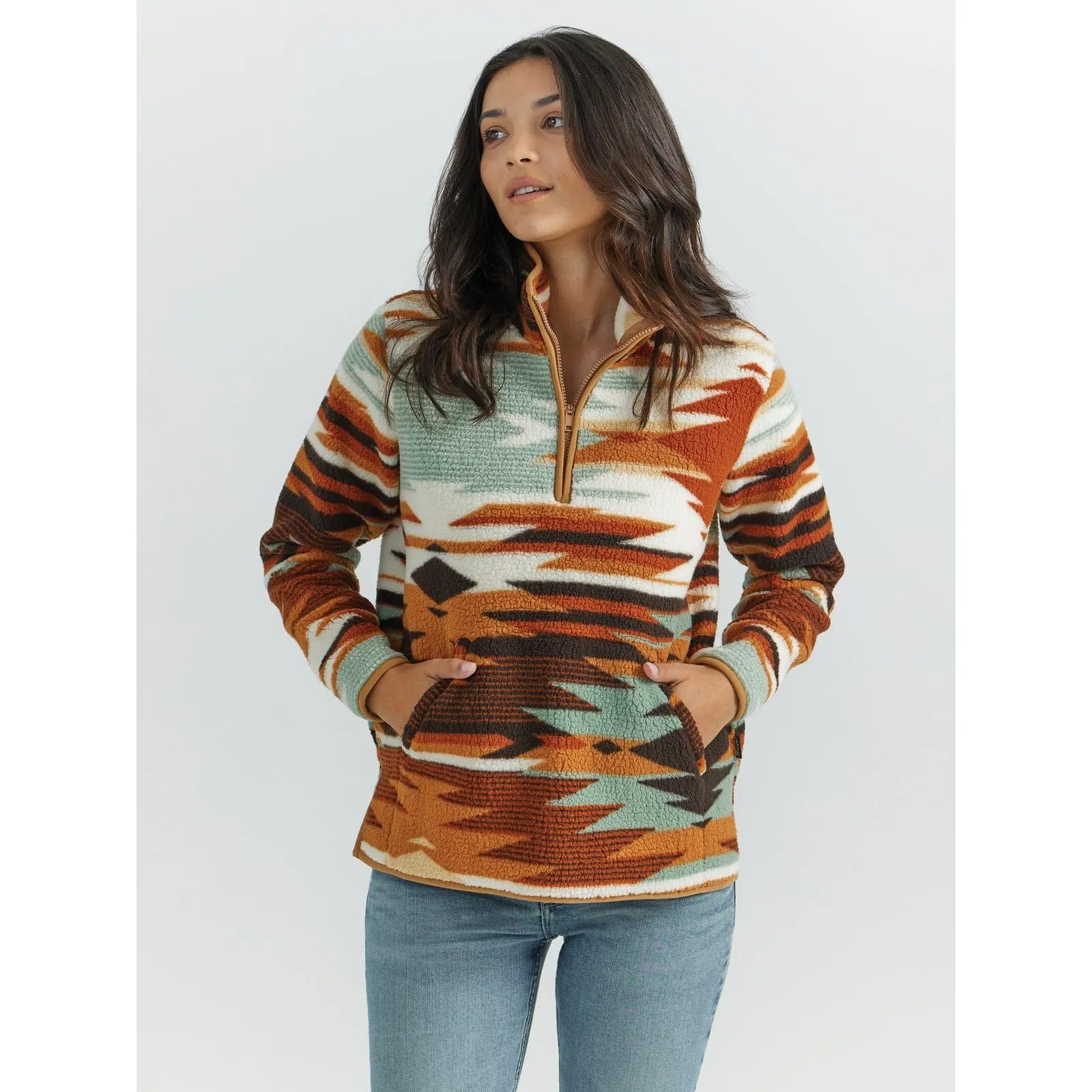 Wrangler Retro Women's Punchy Sherpa Pullover Green Multi